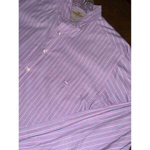 Rodd & Gunn Button Down Shirt Mens Size Large Pink Blue Stripe Made in Italy